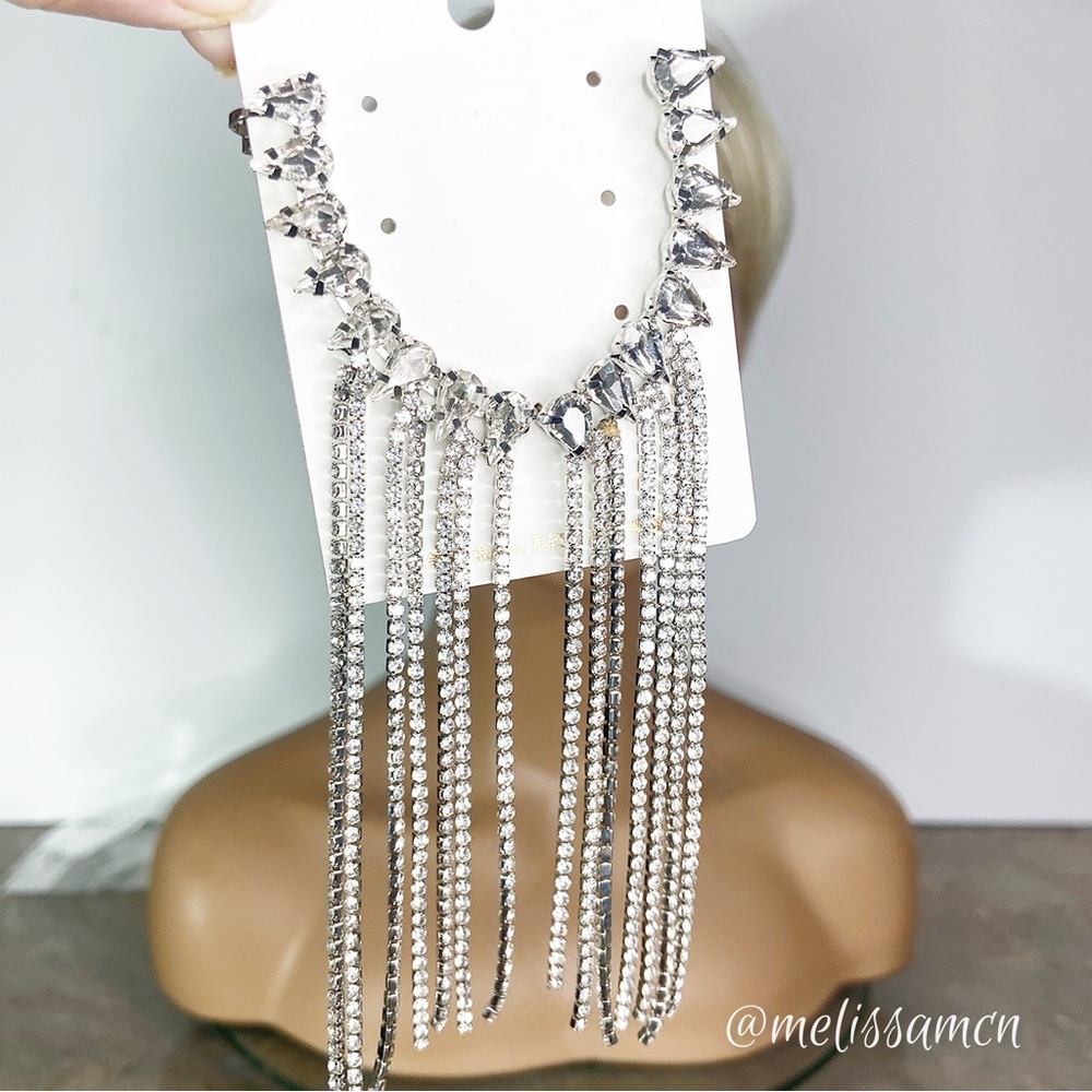 5" Long Crystal Rhinestone Fringe Formal Chandelier Earrings - Picture 1 of 9